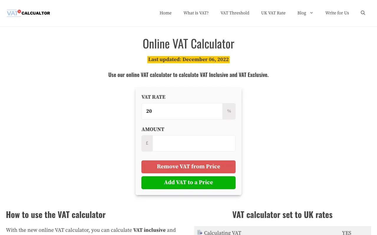 VAT Online Calculator — Finance project by Zinetics