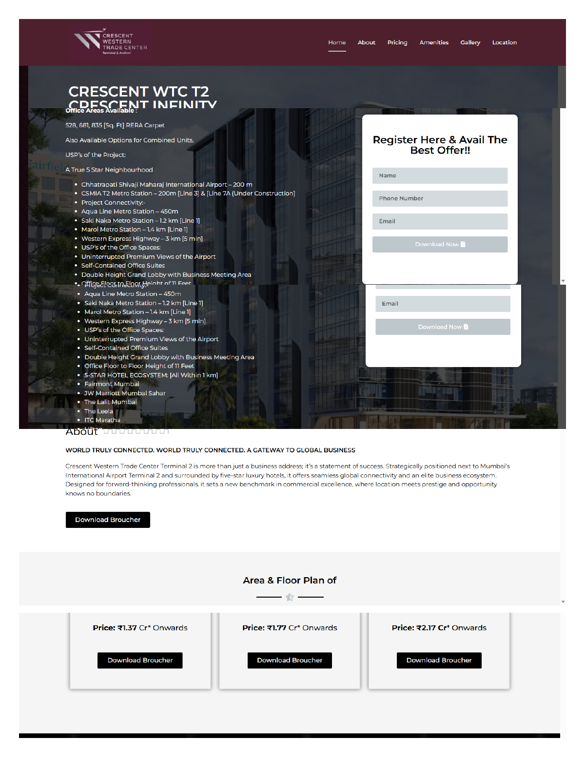 Crescent WTC T2 - Commercial Real Estate website by Zinetics